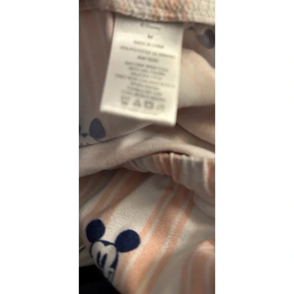 Mickey Mouse Pink White Stripped Pajamas Set Shorts Top Medium - Picture 4 of 4